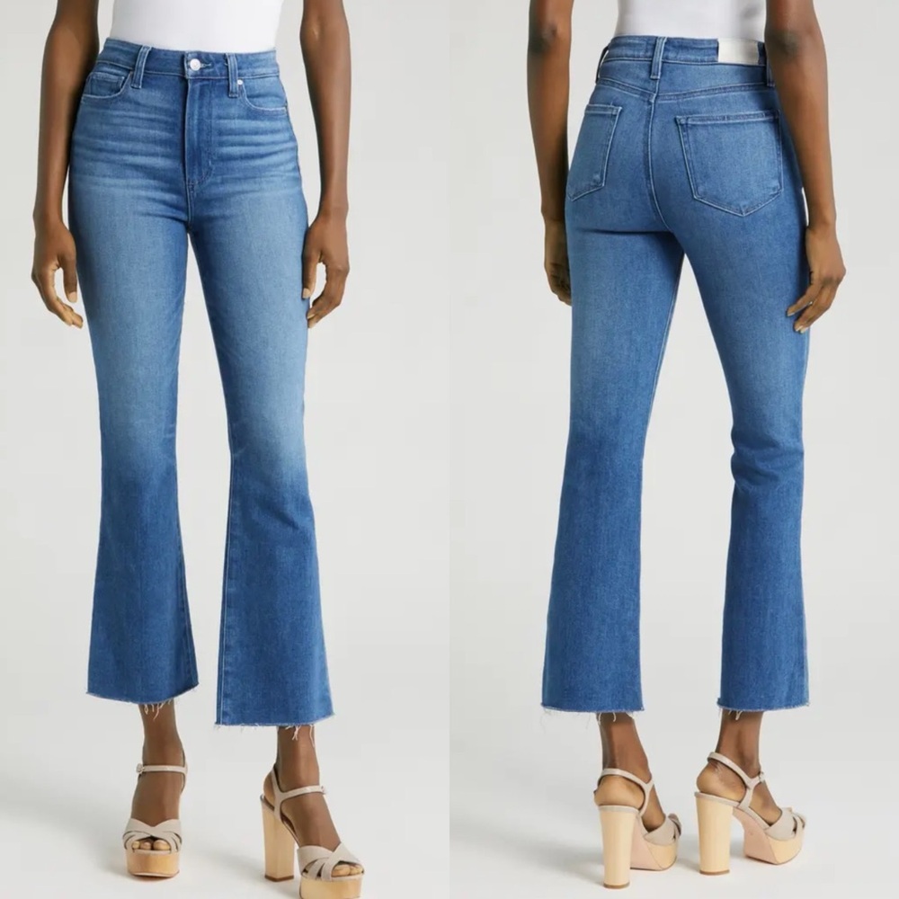 Paige Claudine Jeans In Stardom High Waist Frayed Hem Flare Size 25